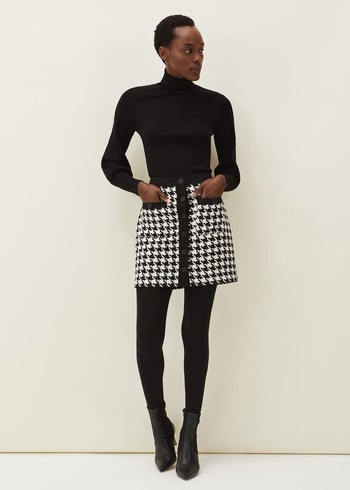 Phase Eight Alicia Dogtooth Skirts Black/White USA | 1769803-XJ